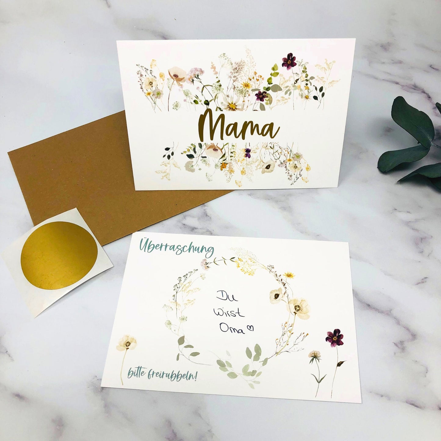 Karte Rubbelkarte DIY zum selber beschriften - personalisiert - Wildblumen gold Überraschung