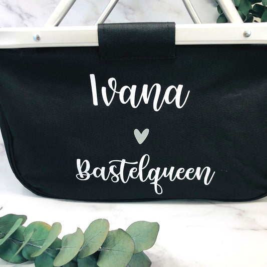 Abschiedsgeschenk Kindergarten - Einkaufskorb mit Wunschtitel personalisiert - faltbar - Farbe navy blau grau schwarz